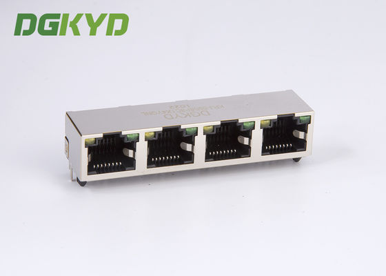 Metal shielded quad port rj45 keystone connector without transformer, Y/G LEDs