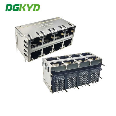 DGKYD24Q012DB1A1D057 Long Dual Layer 2x4 Port Shielded RJ45 Gigabit Filtered Connector with Yellow and Green LEDs