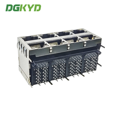 DGKYD24Q012DB1A1D057 Long Dual Layer 2x4 Port Shielded RJ45 Gigabit Filtered Connector with Yellow and Green LEDs