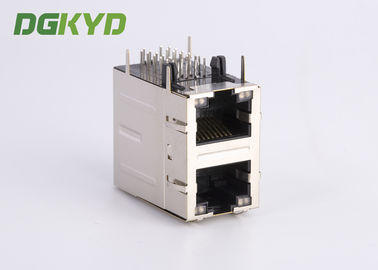 Gigabit Ethernet Modular Jack 2 Port RJ45 Connector 2x1 Offset St / Jk With Leds