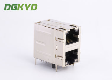 Gigabit Ethernet Modular Jack 2 Port RJ45 Connector 2x1 Offset St / Jk With Leds