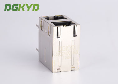 Gigabit Ethernet Modular Jack 2 Port RJ45 Connector 2x1 Offset St / Jk With Leds