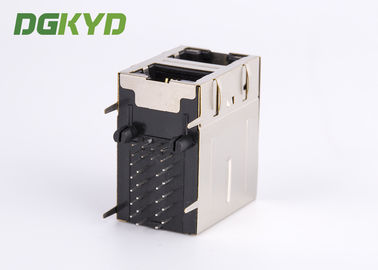 Gigabit Ethernet Modular Jack 2 Port RJ45 Connector 2x1 Offset St / Jk With Leds