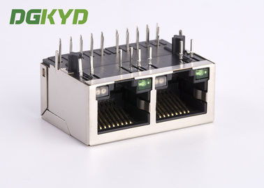 1000 BASE ganged 2 Port cat6 RJ45 Modular Jack with internal transformer RoHS compliance
