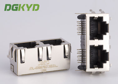 KRJ - 56S8P8C1X2ENL Metal Shielded 2 Port Rj45 Female Jack No LEDS Tab Up