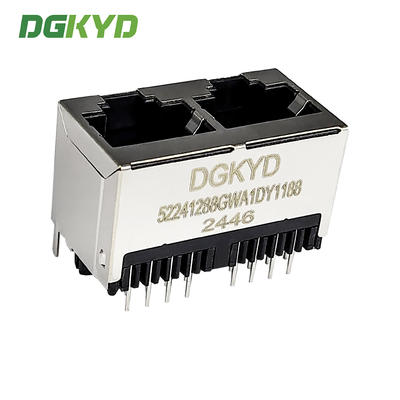 RJ45 Multi Port Vertical Connector 8P8C 180 Degree Direct Insertion Interface Without Filter DGKYD52241288GWA1DY1188