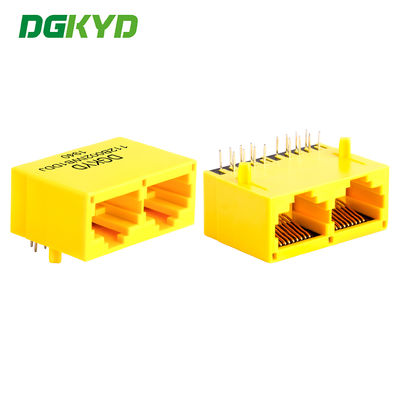 Cat 5 rj45 dual port jack 8 pin modular connector yellow plastic housing DGKYD112B002IWB1DDJ