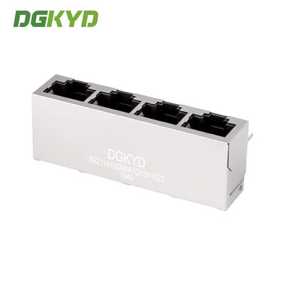 Metal shielded quad port rj45 keystone jack, without LED, RoHS compliant RJ45 horizontal connector with light and shielding interface DGKYD59211418GWA1D13Y1022