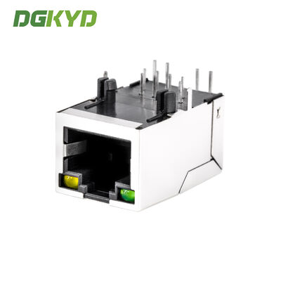 RJ45 modular jack with 100MB filter, LED status indicator, and shielded metal connector for network interfaces