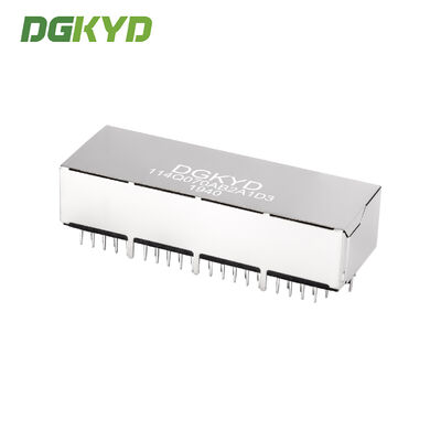 Metal Shielded Four Port RJ45 Modular Jack 1000 Base-Tx with LED and PCB Mount