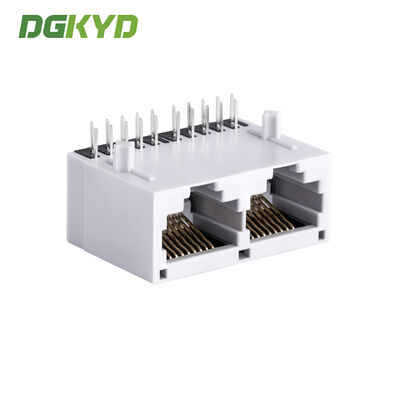 1X2 Port Configuration RJ45 PCB Connector with Gold Plating 6u and Right Angle PCB Mount for Communication