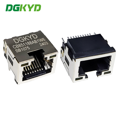 Разъем RJ45 SMD, утопленная плата, 8.5 мм, с подсветкой, 8P8C, тип для поверхностного монтажа, DGKYDCB851188AB1W6SB1075