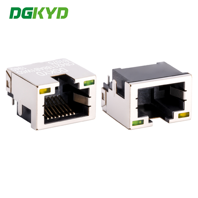 Металлический щит с низким профилем Rj45 Jack SMT RJ45 соединитель раковины 4.2 DIP с щитом и светом DGKYDCB421188AB1W6DB1075